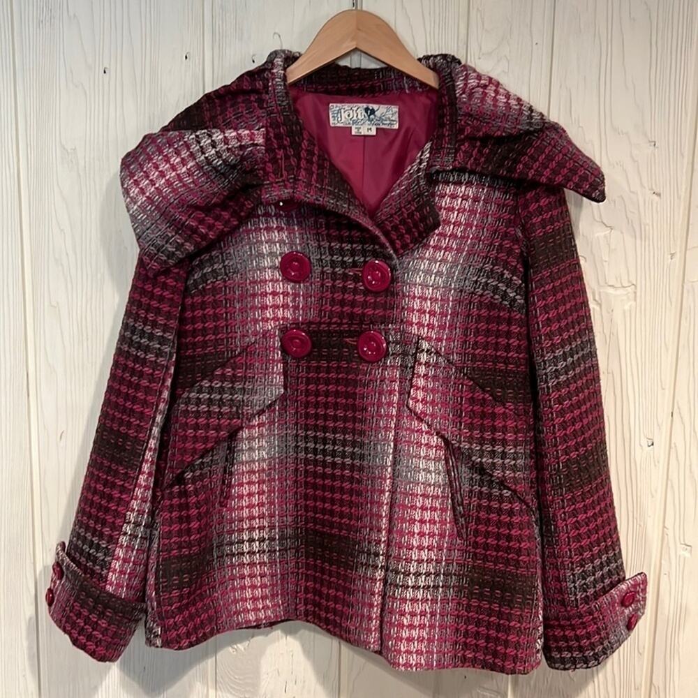JOLT Pink Vintage Plaid Purple Tweed lined Pea Cost size medium